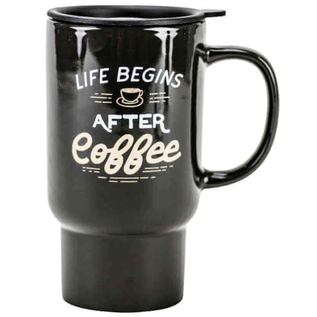 Life Begins After Coffee Travel Mug 18oz