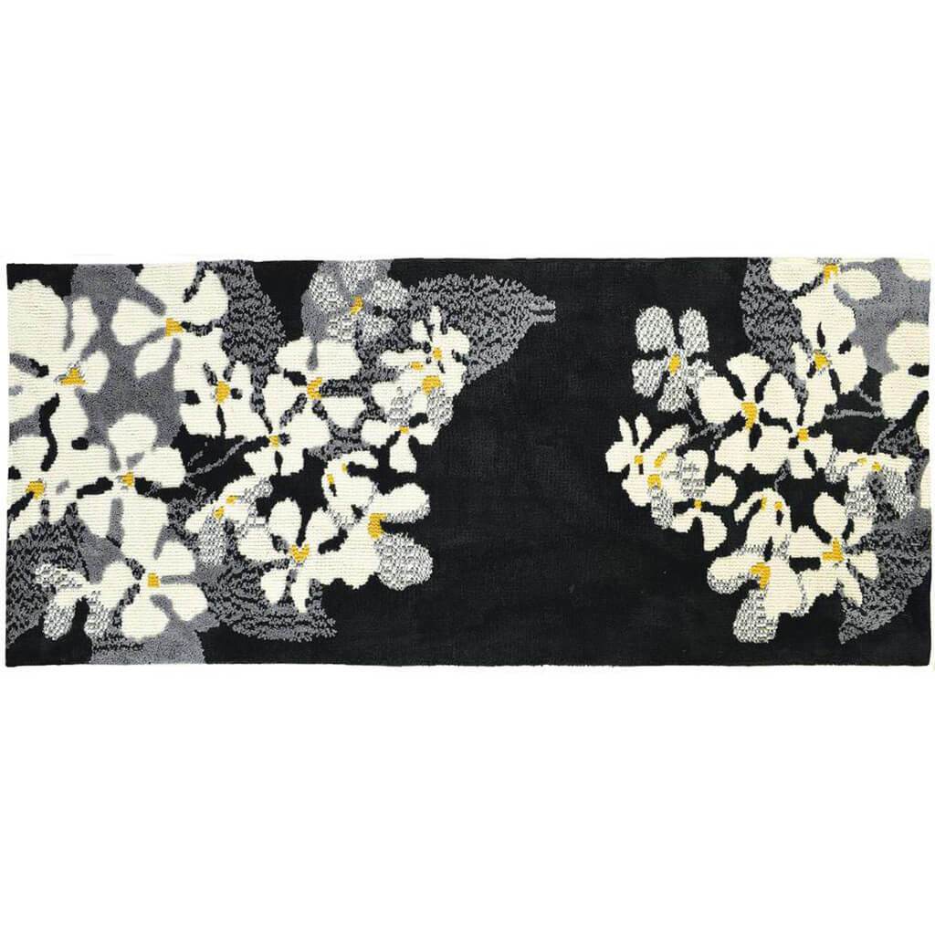 Black and White Decorative Dogwood Design Rug, 21in X 54in