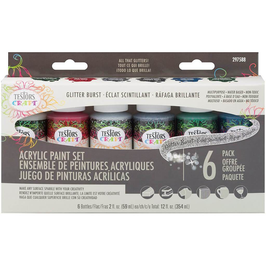 Testors Paint Set Acrylic 6 Color Glitter 6 Pack