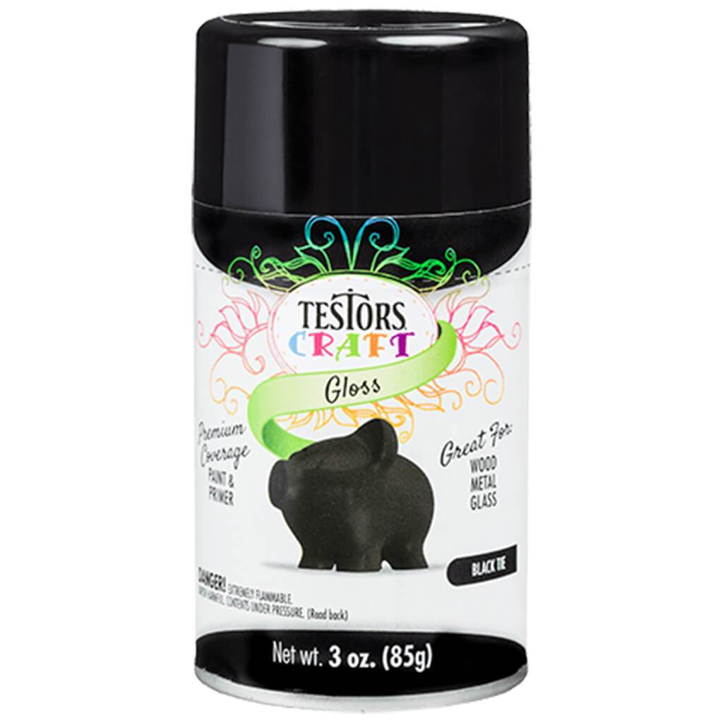 Testors Paint Spray Gloss 3oz Black Tie