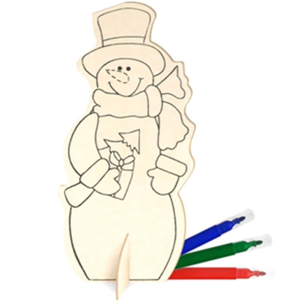 DIY Wood Standing Decor with 3 Markers Snowman
