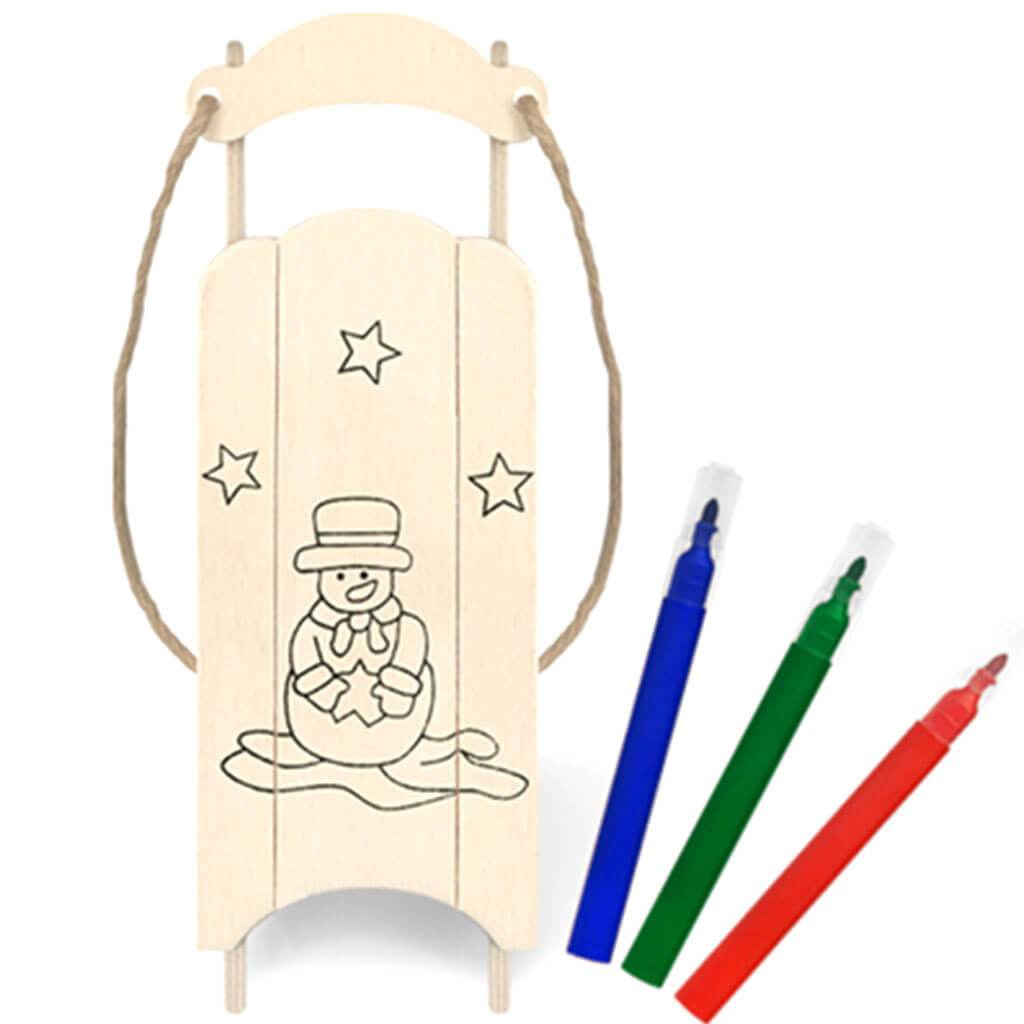 DIY Wood Sleigh with 3 Markers Jute Snowman
