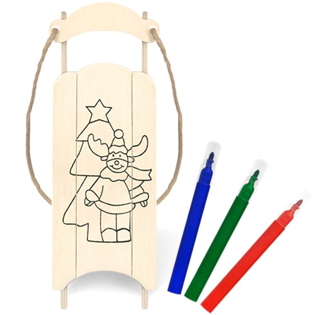 DIY Wood Sleigh with 3 Markers Jute Reindeer
