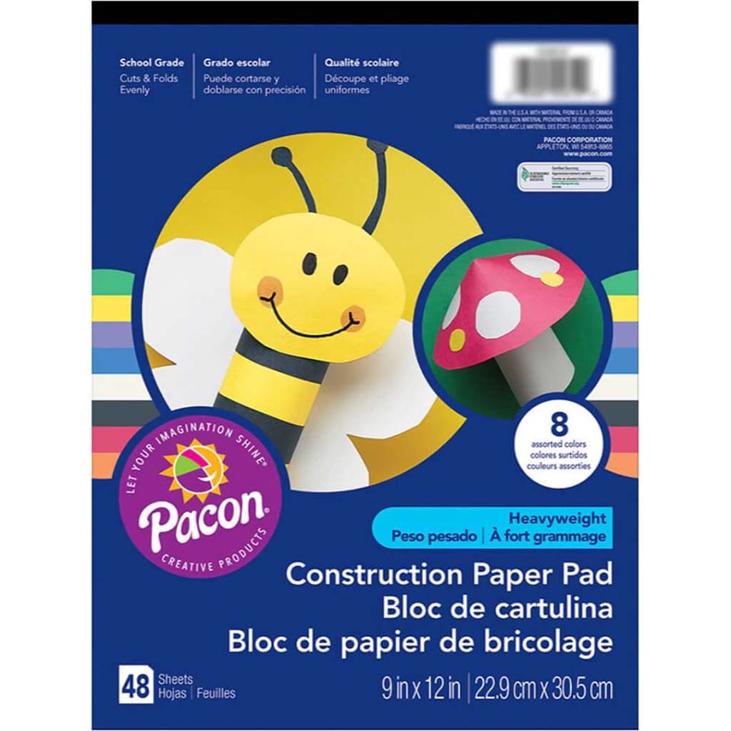 Construction Paper Pad 9in x 12in Assorted Colors 48 Sheets