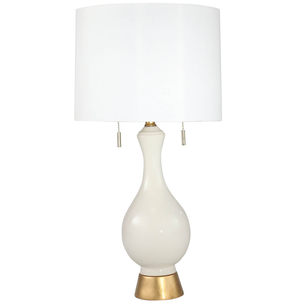 Ceramic Teardrop Table Lamp 28p, White/Gold