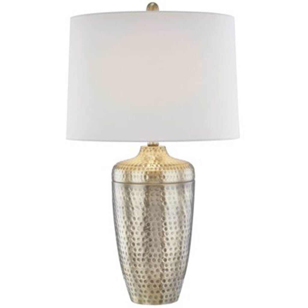 Metal Dimpled Table Lamp, Brass Tone 28in