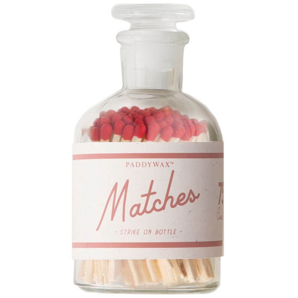 Red Safety Matches In Glass Container with Red Striker Label 75Count