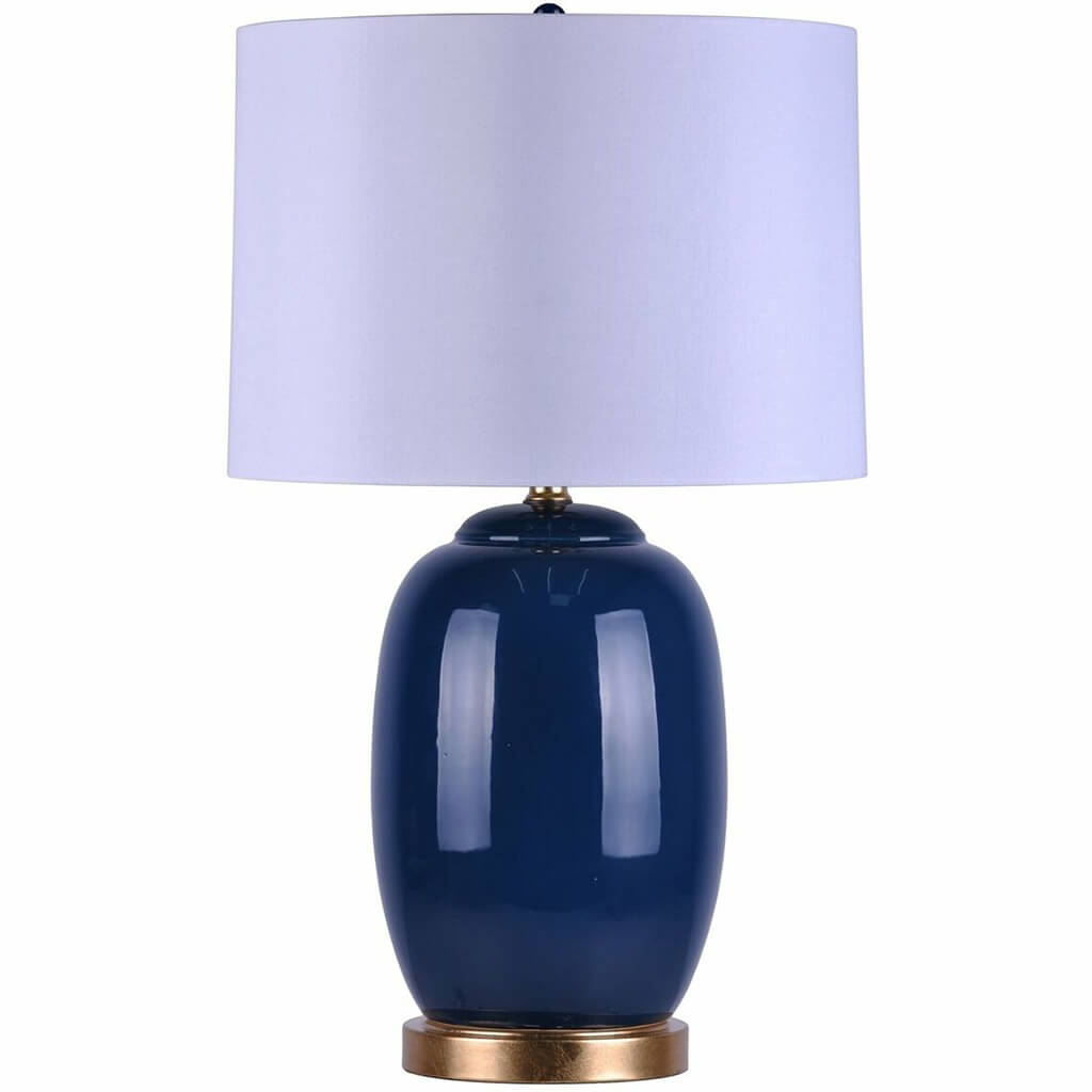 Ceramic Oriental Table Lamp, Indigo Blue 25in