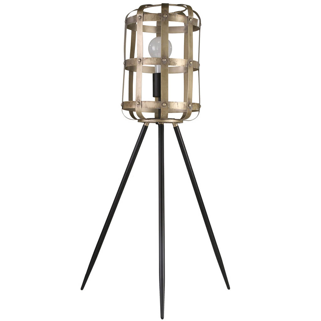 Metal Tripod Table Lamp W/open Weave Shade Champagne 32in