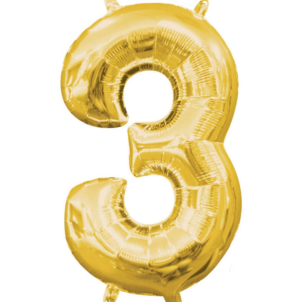 Mini Shape Foil Balloon Number 3 16in Gold