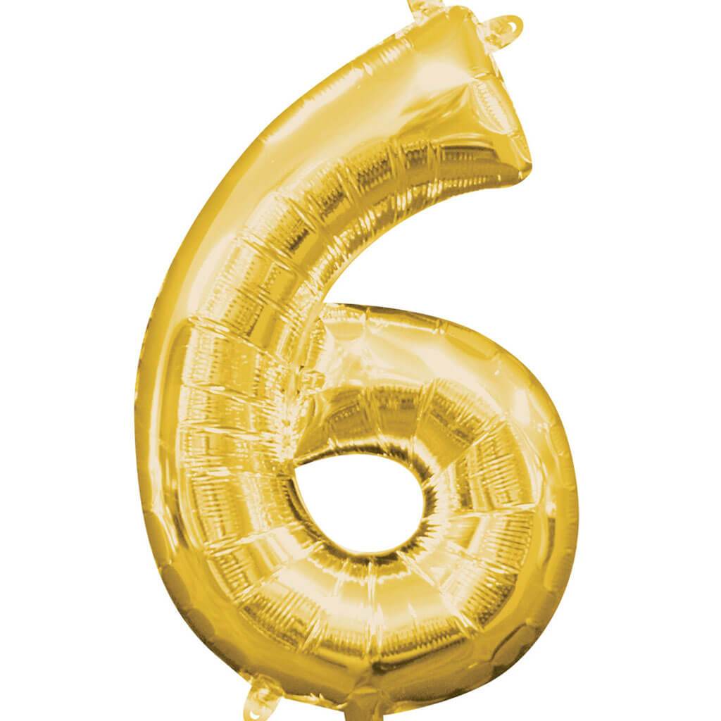 Mini Shape Foil Balloon Number 6 16in Gold