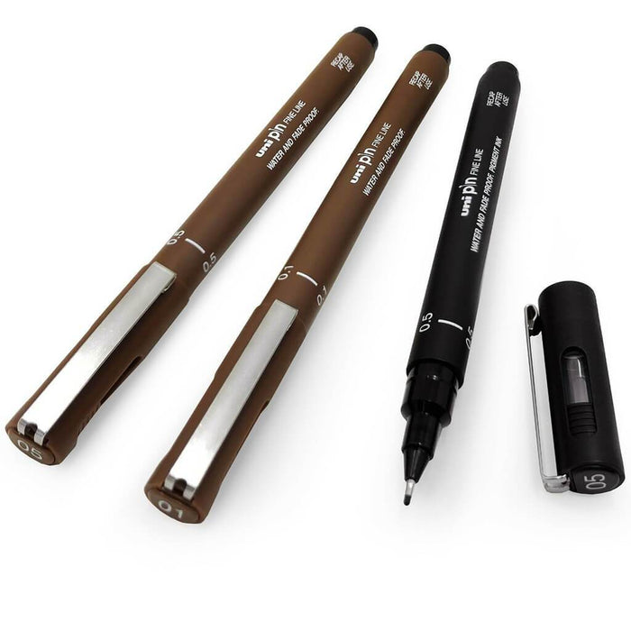 Uni Pin Fineliner Sets 3 Pen Set Sepia & Black