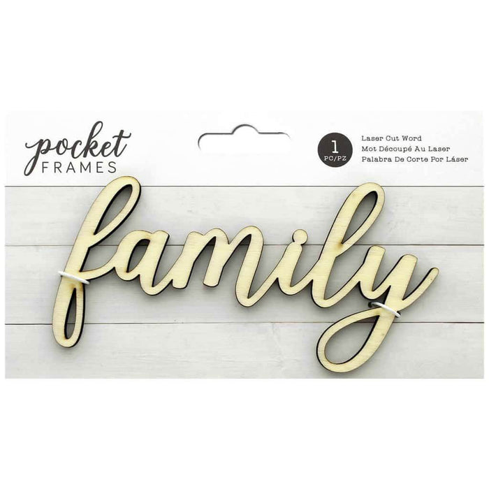 Pocket Frames Family Wood Word Laser Cut Decor