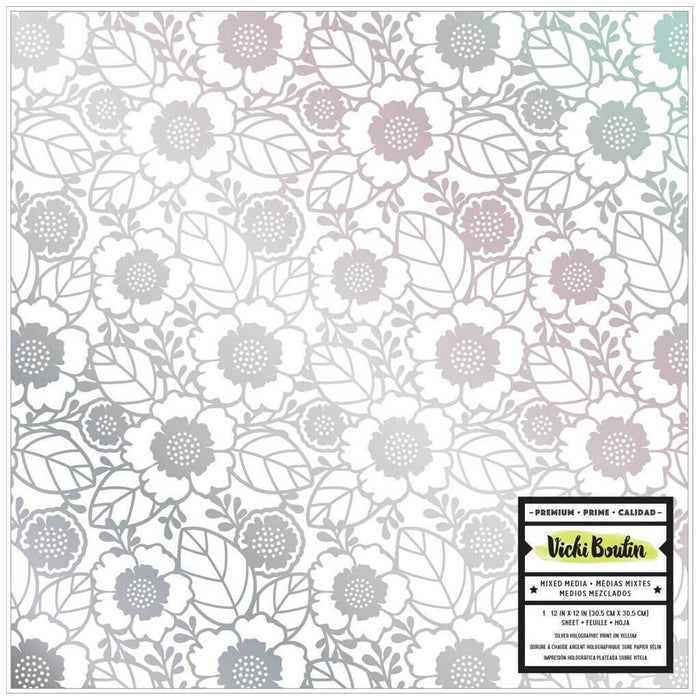 Vicki Boutin Mixed Media Silver Holographic Foil Vellum 12in x 12in-Floral Pattern