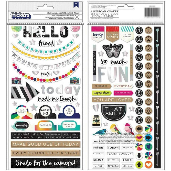 Vicki Boutin Color Kaleidoscope Thickers - Hello Friend Phrase/Silver Chipboard, 121pcs