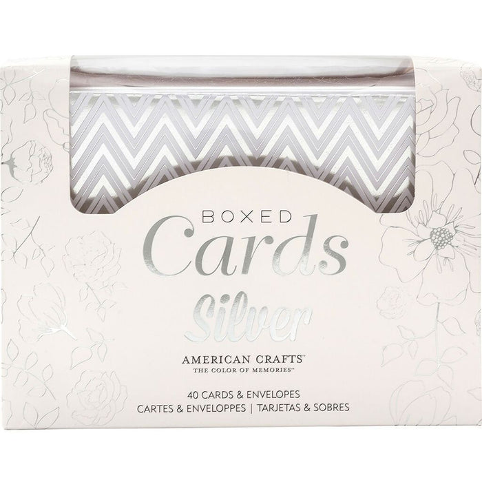 A2 Cards Boxed Cards with Envelopes,40 sets- Silver Foil Floral