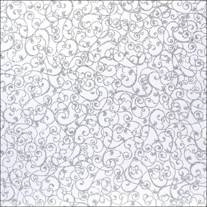 Cardstock Patterned Glitter Swirl Silver 12in x 12in