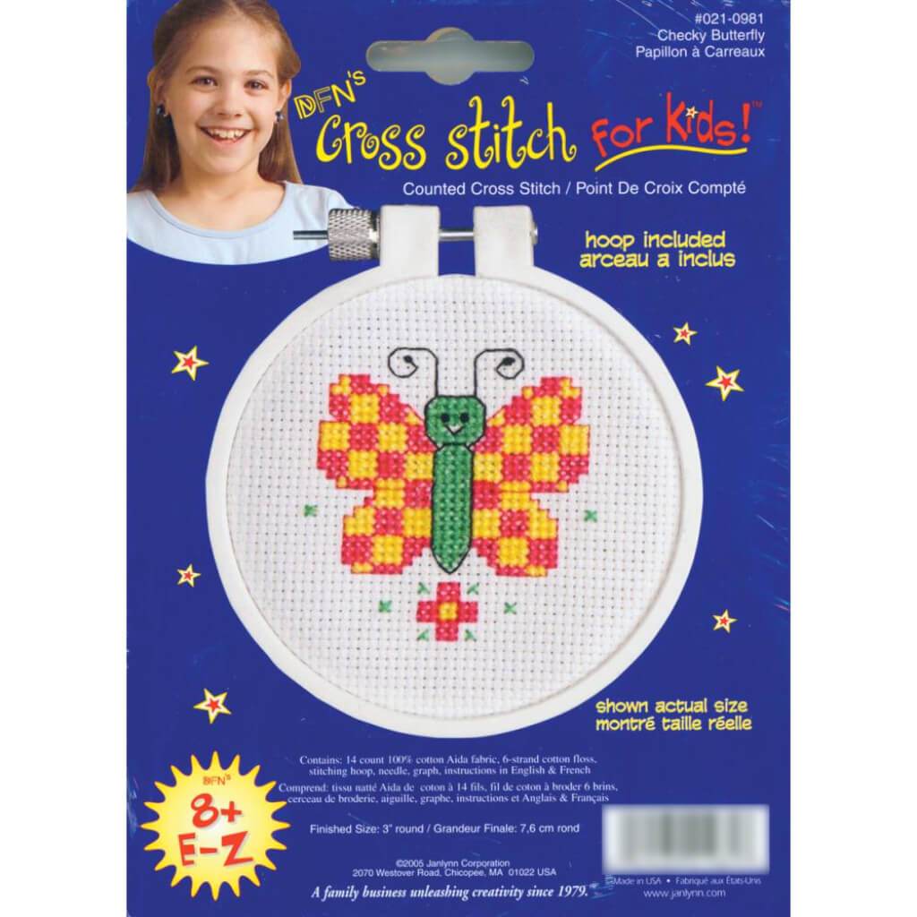 Janlynn/Kid Stitch Mini Counted Cross Stitch Kit 3in Round Checky Butterfly