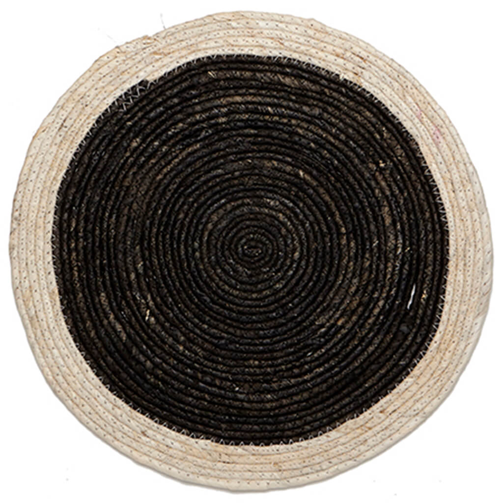 Natural Woven Round Placemat, Black