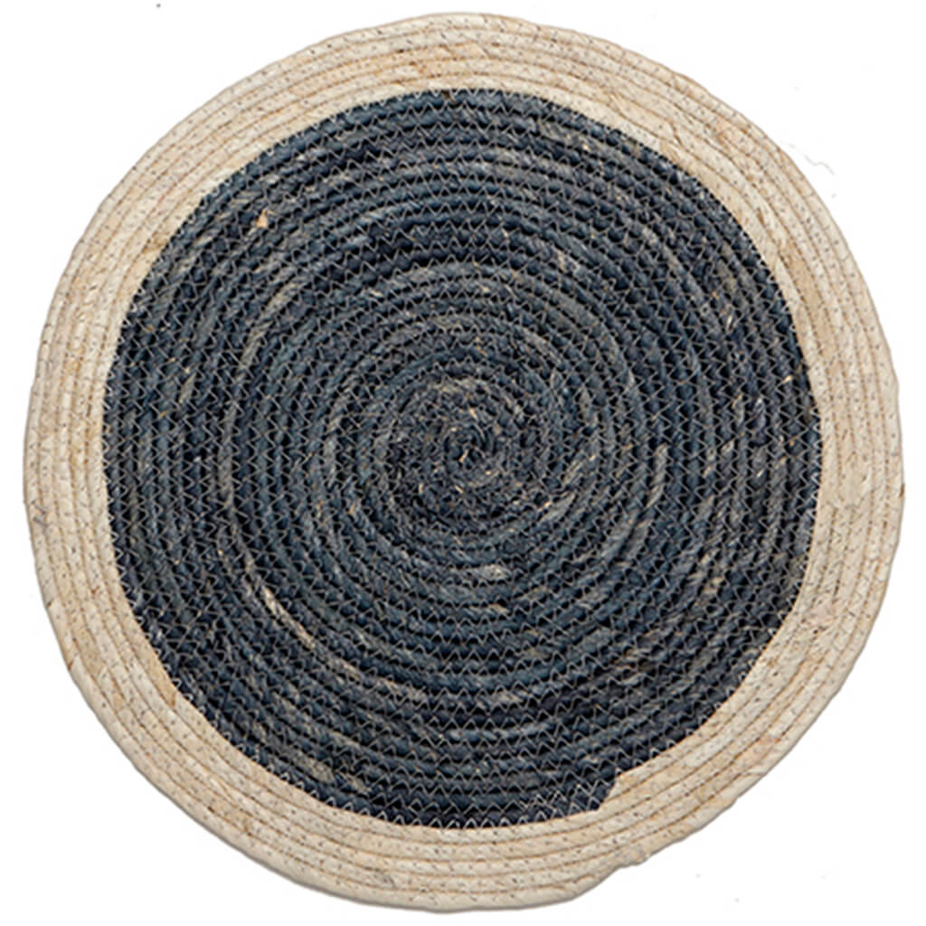 Natural Woven Round Placemat, Denim