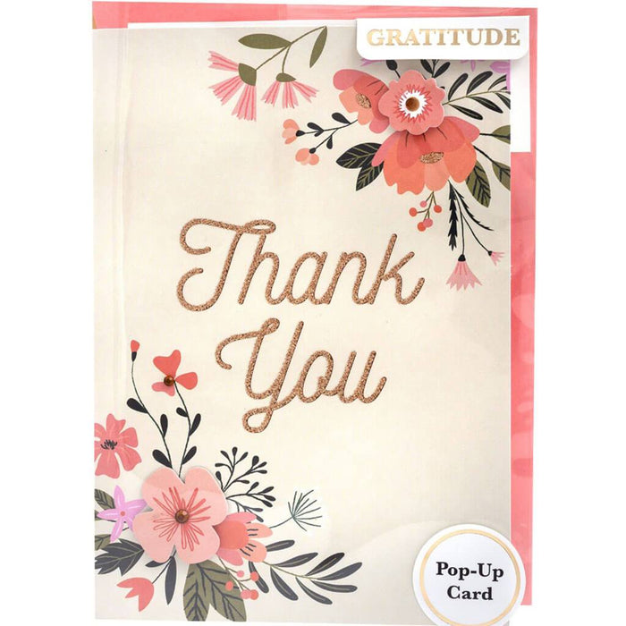 Thank You Floral Border Pop-Up Card 5in x7in Greeting Card