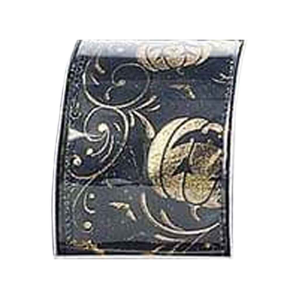 Pumpkin Ribbon 2.5in x 25ft, Black and Gold