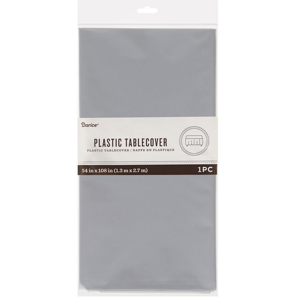 Rectangle Plastic Tablecover Silver  54in X 108in