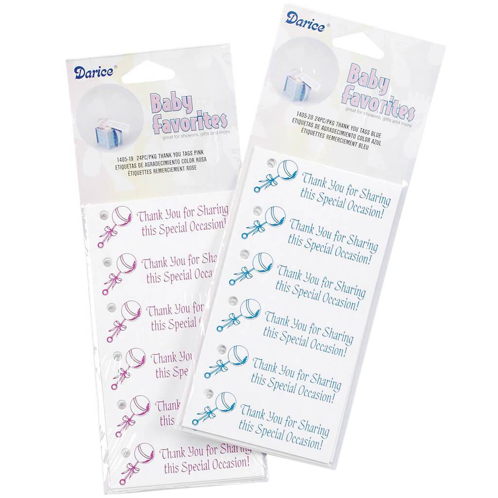 Blue Baby Foot Thank You Tags, 24pc