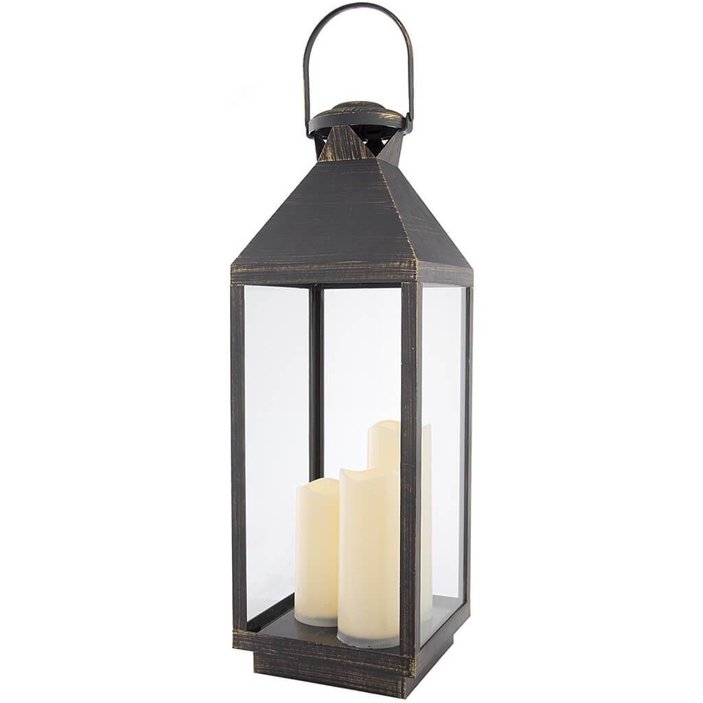 Black Distressed Lantern with LED Candles, 8in X 24in