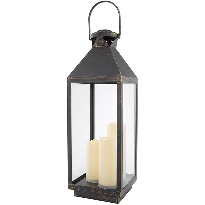 Black Distressed Lantern with LED Candles, 8in X 24in