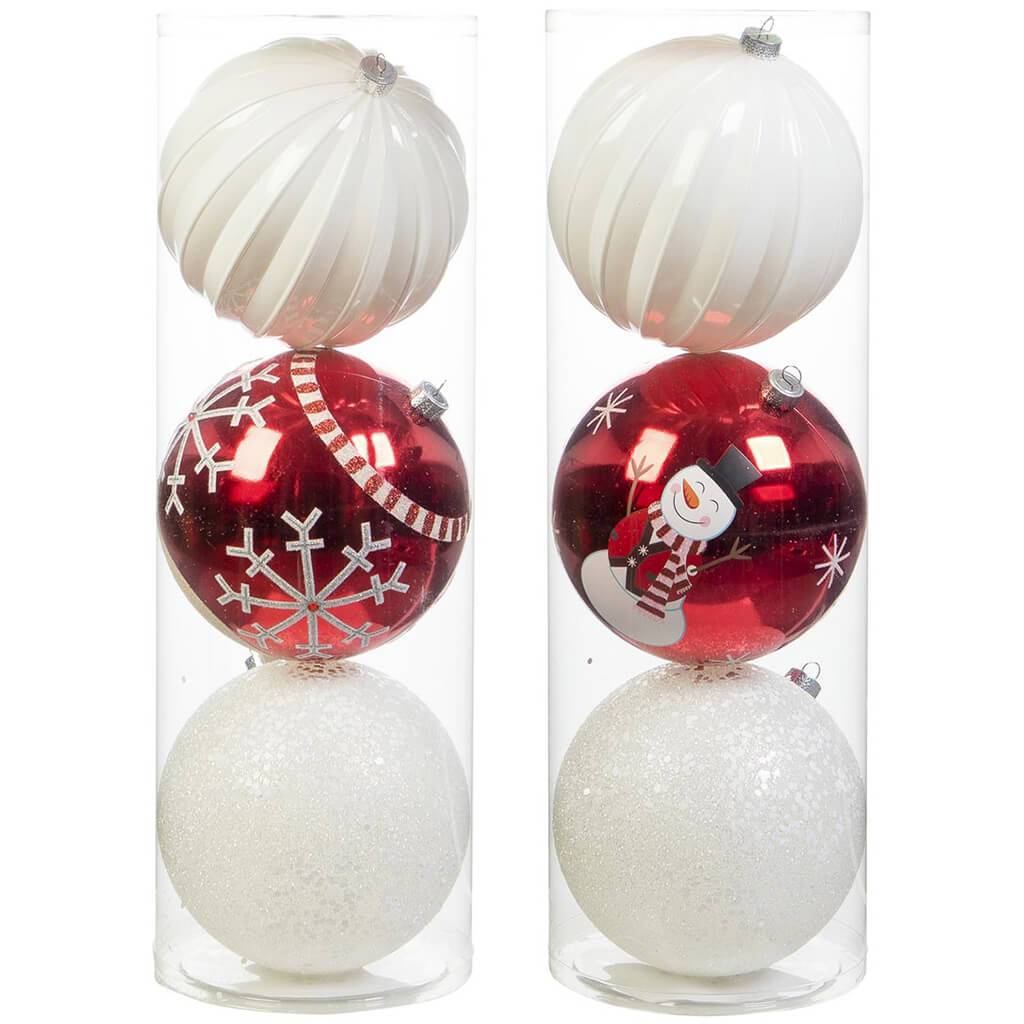 Ornament 3pc Ball 2 Assorted Red White