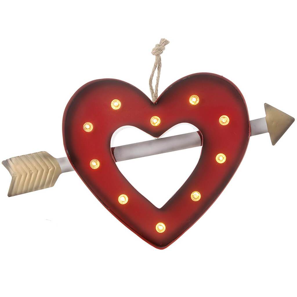 Light Up Metal Heart Arrow, 17in X 10in