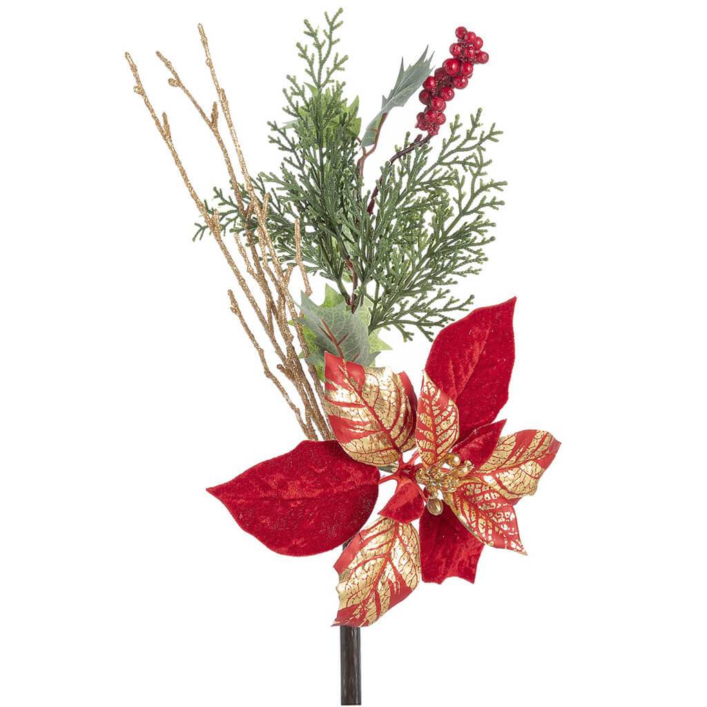 Poinsettia Pick Red/Green 17in