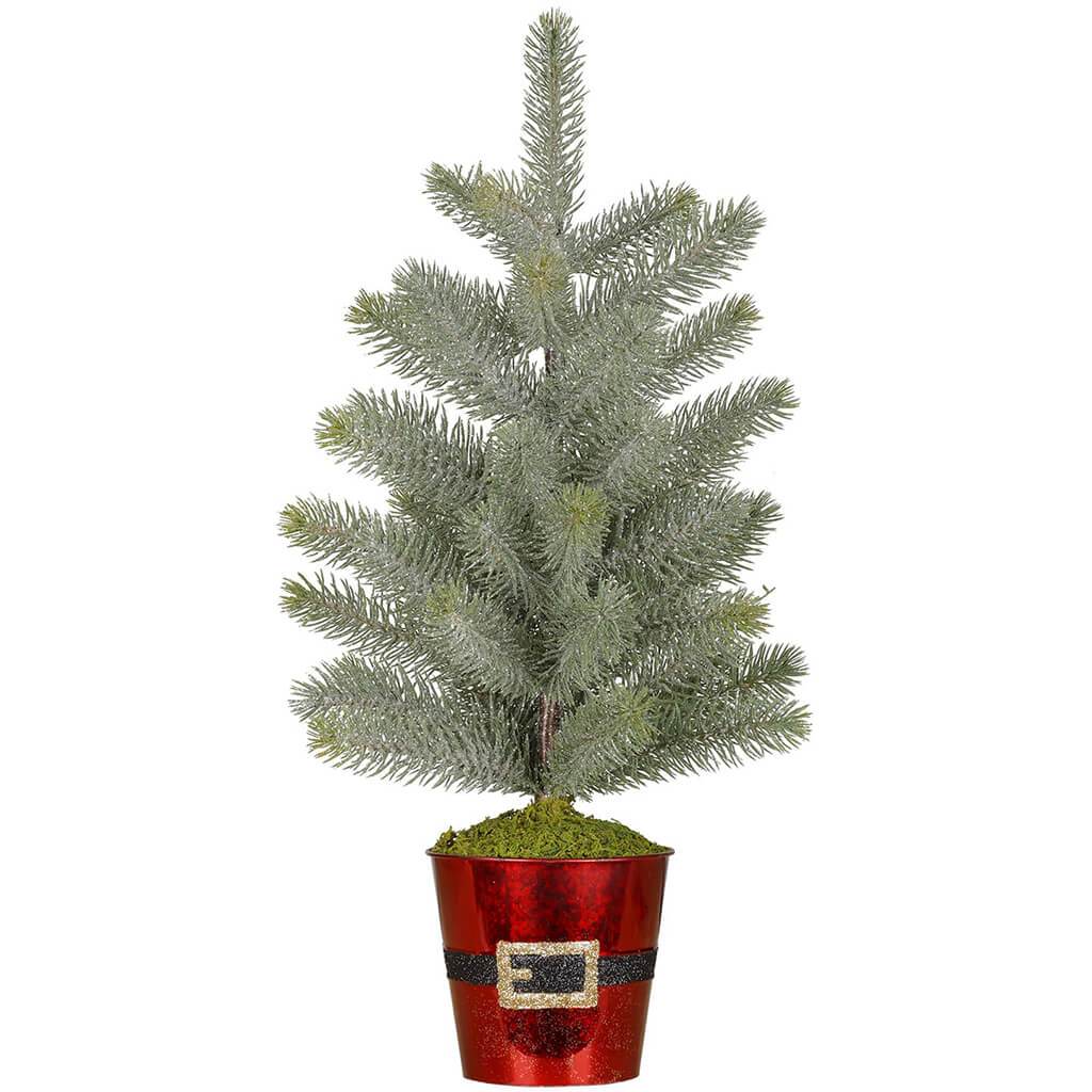 Mini Glitter Tree with Santa Belt Pot White 12 x 24in