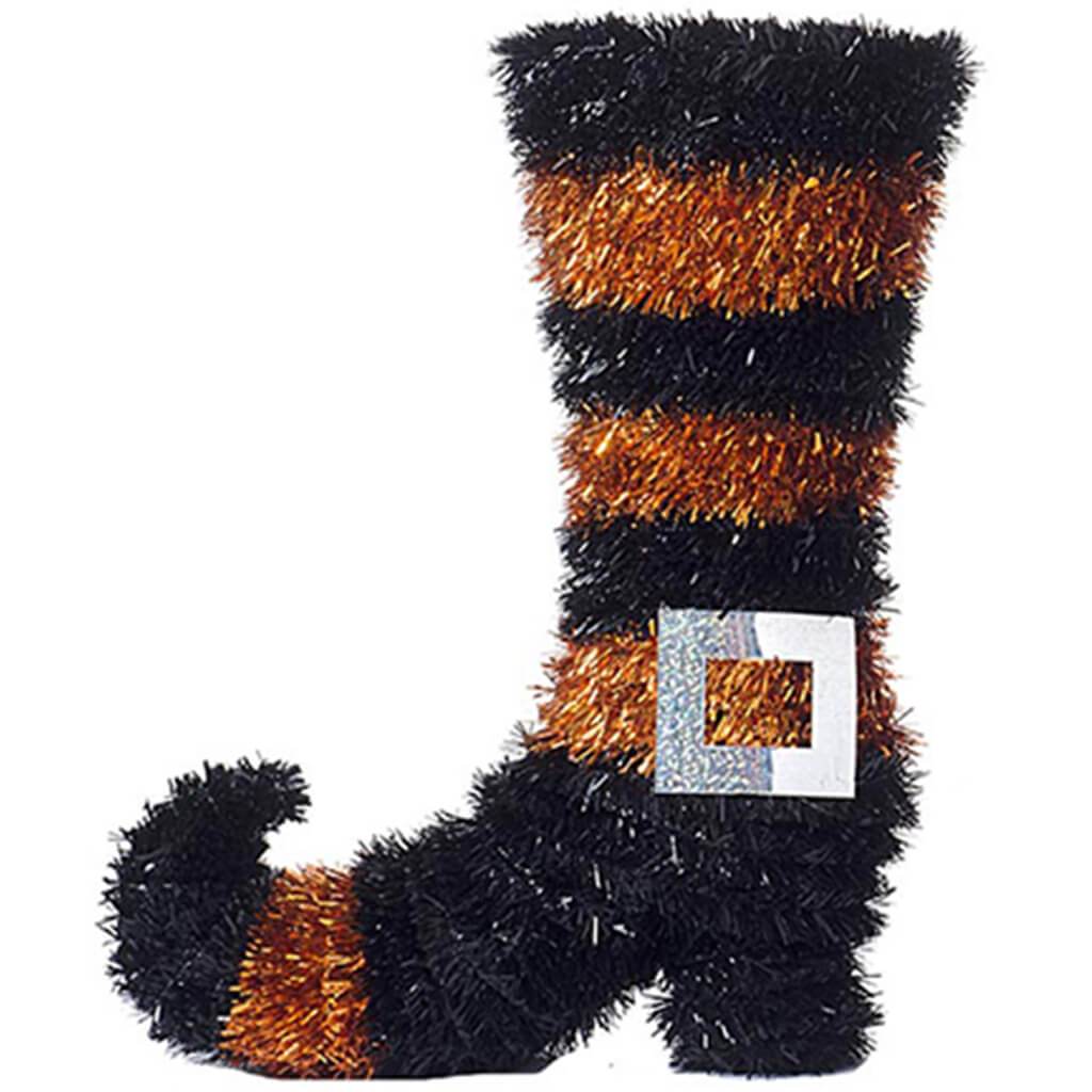 Tinsel Witch Boot Striped 11in Orange