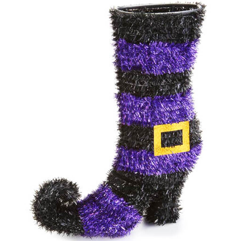 Tinsel Witch Boot Striped Purple, 11in