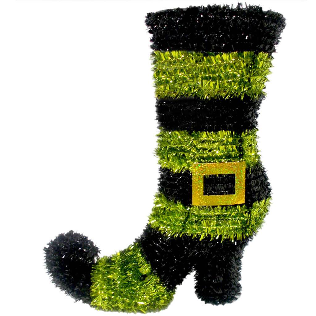 Tinsel Witch Boot Striped 11in Green