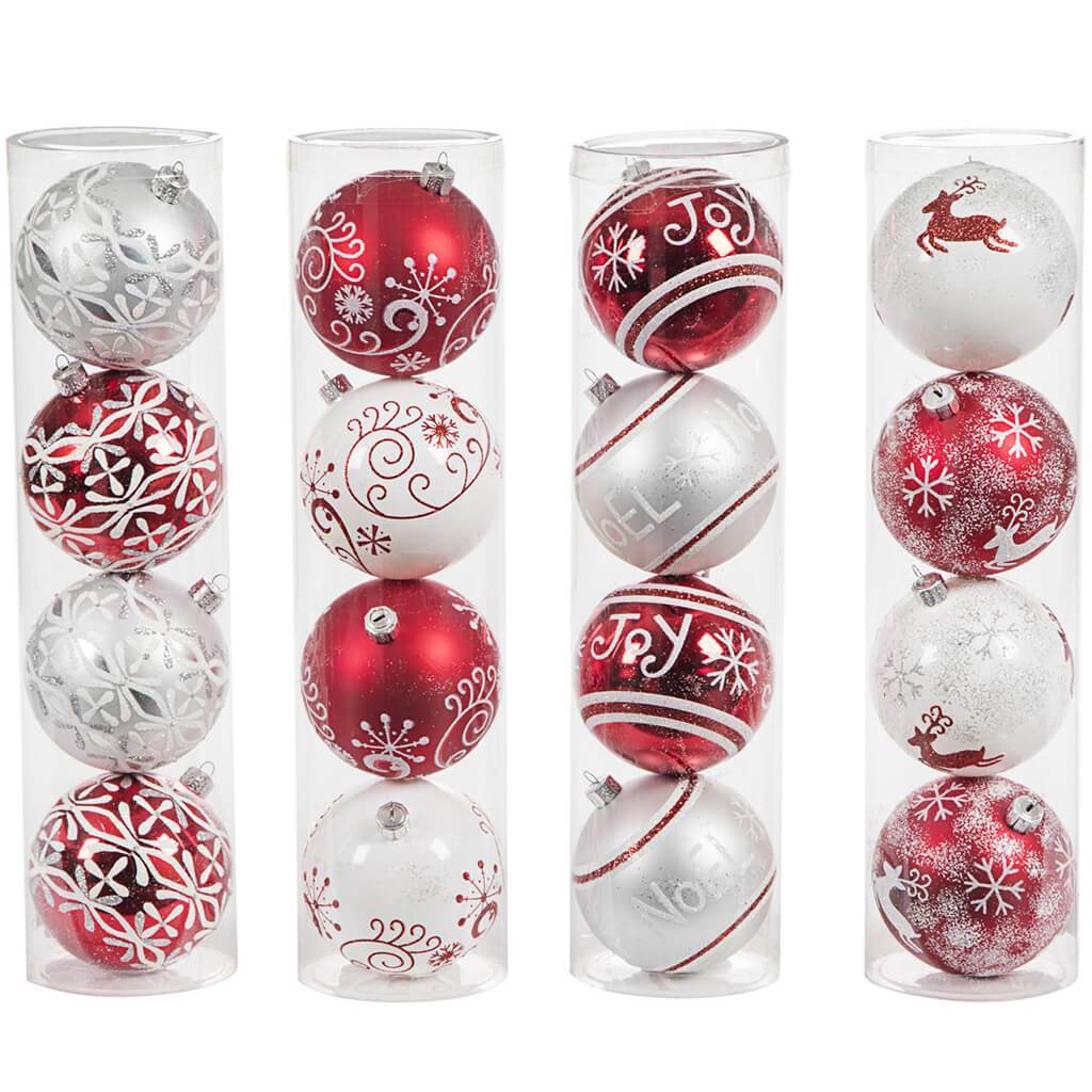 Plastic Ornaments 4A Red White 80mm 4pc