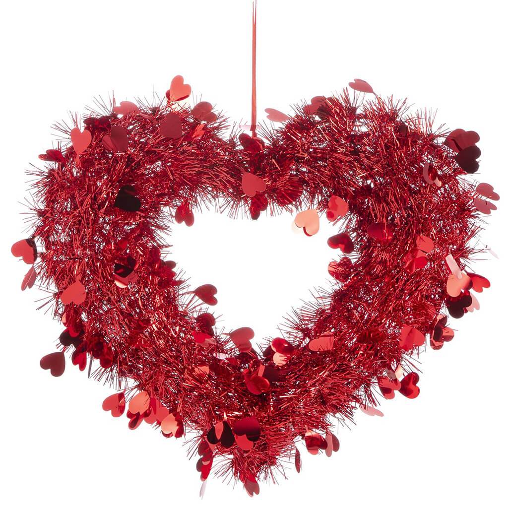 Red Tinsel Heart 13.7in X 12.6in