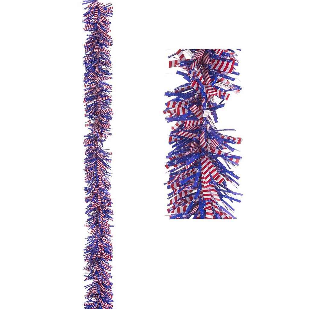 Patriotic Chunky Flag Tinsel Garland 9ft