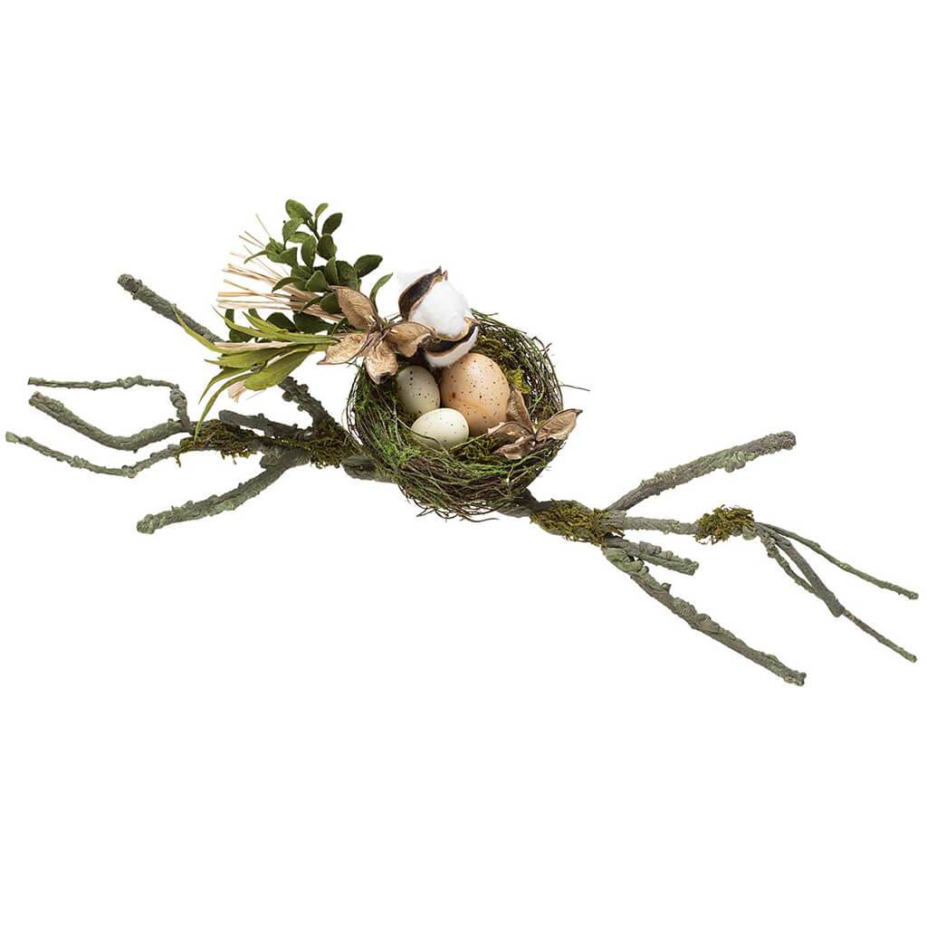 Moss Birds Nest Decor with Branches, 18in