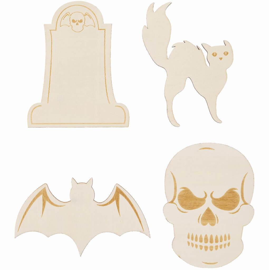 Halloween Cutouts Unfinished Wood 4pc