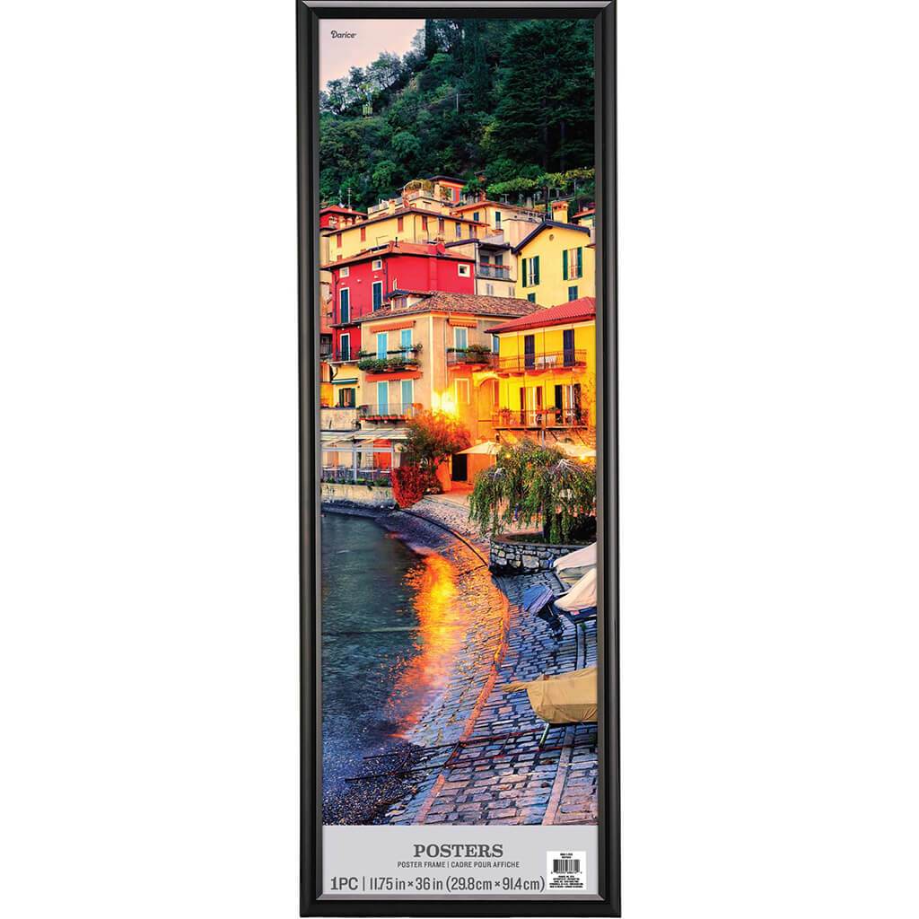 Poster Frame: Plastic, Black, 11.75 x 36 inches