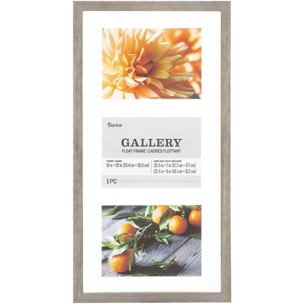 5 x 7 Float Frame: 3 Photos, Distressed Gray, 10 x 20 inches