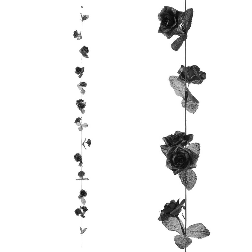 Halloween Rose Garland Black 3in x 5ft