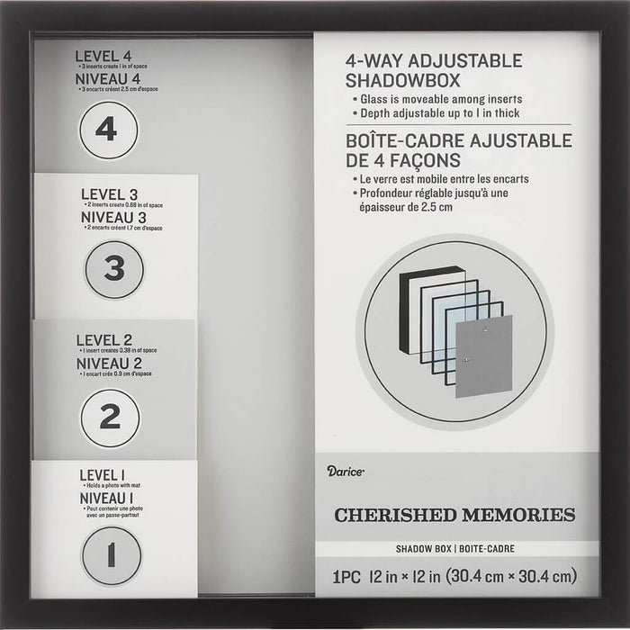 12 x 12 Adjustable Shadow Box: Black, 12.7 x 12.7 inches