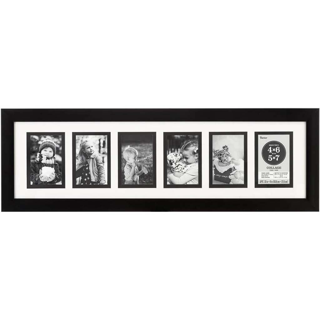 Collage Picture Frame: 6 Photos, Black, 35.5 x 11.5 inches