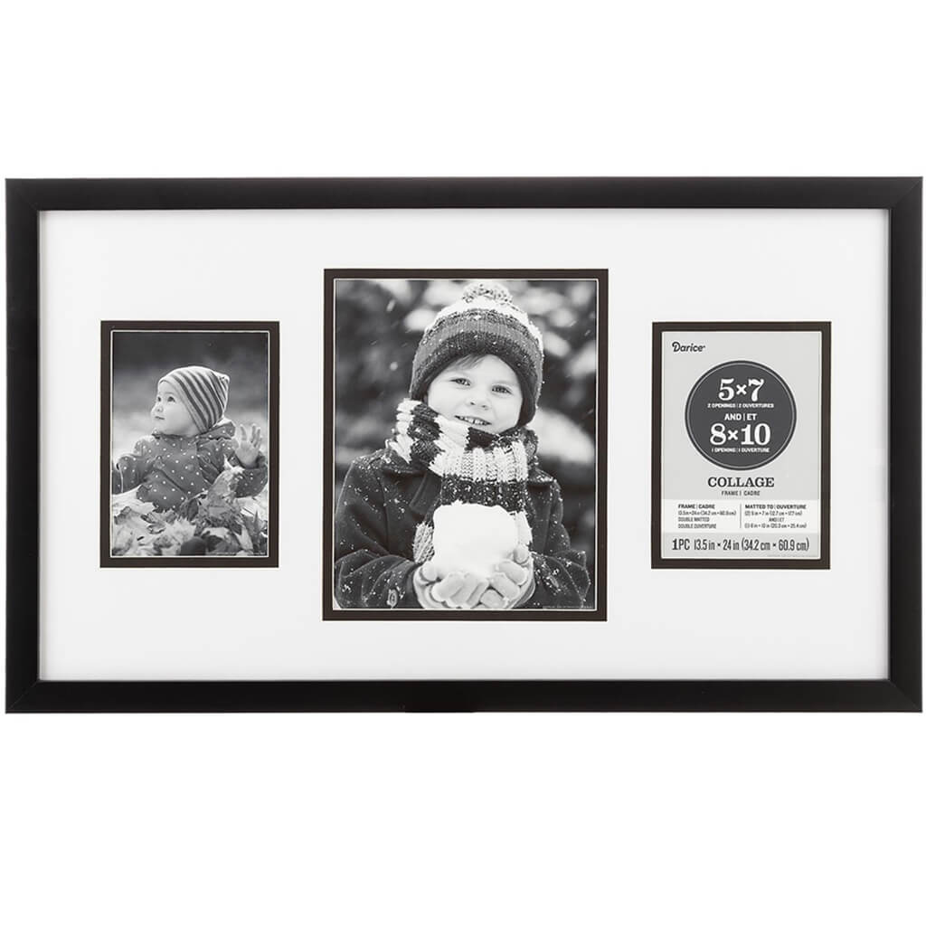 Collage Picture Frame: 3 Photos, Black, 25.3 x 14.8 inches