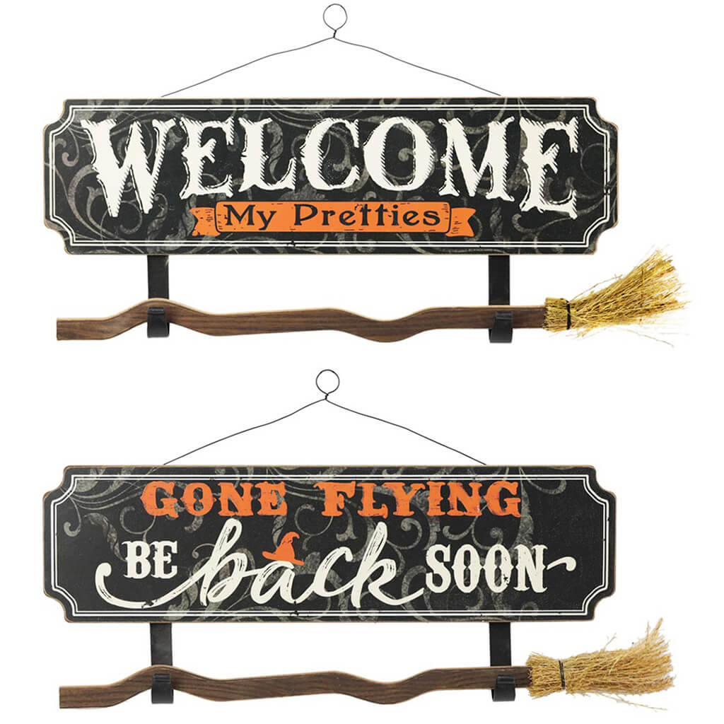 Halloween Broom Sign 17 x 8.25in