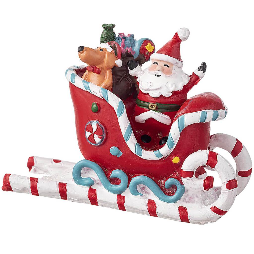 Santa Decor on Candy Cane Sleigh 4.13 x 3in